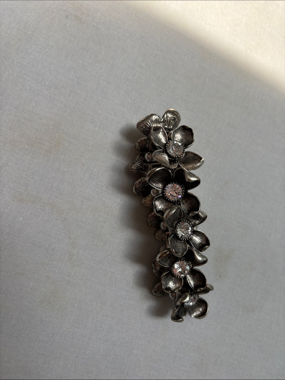Floral Rhinestone Silver-tone Hair Barrette